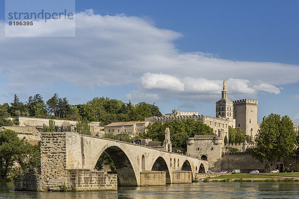 Die historische Brücke von Avignon  hinten der Papstpalast  Avignon  Département Vaucluse  Provence-Alpes-Côte d'Azur  Frankreich