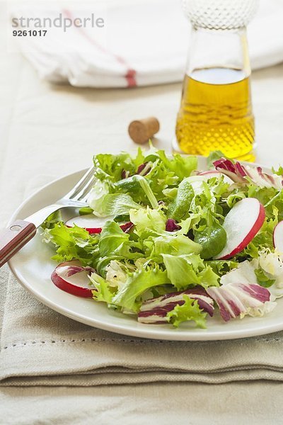 Frischer Salat mit Radieschen  Kopfsalat und Brunnenkresse