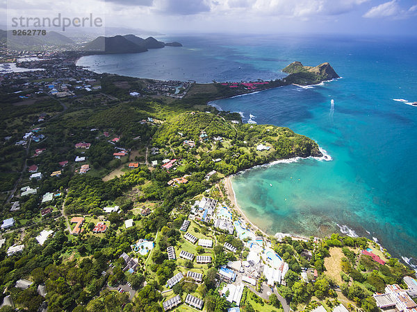 Karibik  St. Lucia  Cap Estate  Cottan Bay Village  Luftaufnahme Smugglers Cove Resort
