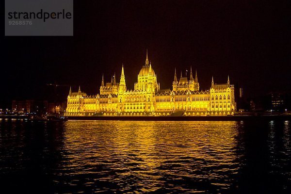 Ungarisches Parlament und Donau bei Nacht  Budapest  Ungarn