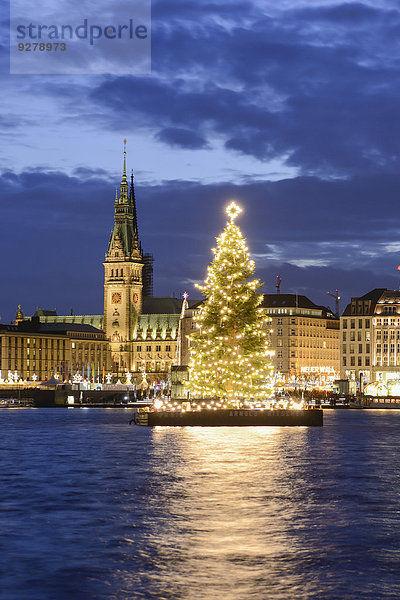 Binnenalster mit Alstertanne und Rathaus zur Weihnachtszeit  Hamburg  Deutschland