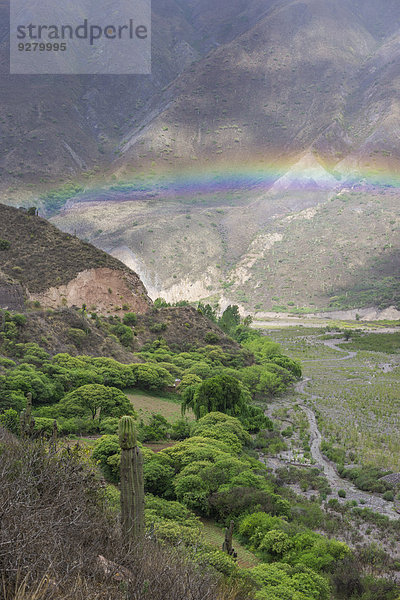 Regenbogen über dem Tal Quebrada de Escoipe  Provinz Salta  Argentinien