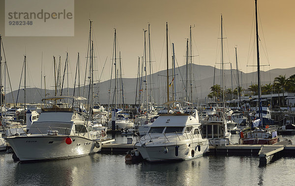 Yachten im Abendlicht  Yachthafen  Marina von Puerto Calero  Lanzarote  Kanarische Inseln  Spanien