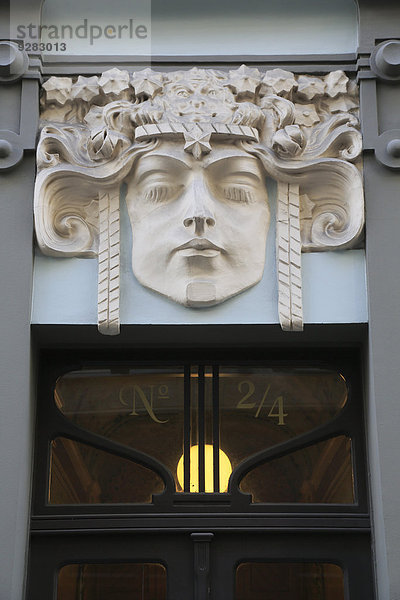 Wohnhaus Eingang Kunst Maske Riga Hauptstadt Lettland