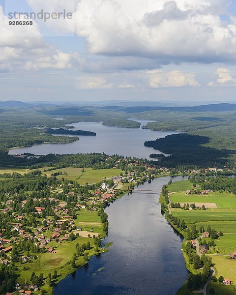 Dalarna Dalarnas län Gebäude Fluss Ansicht Luftbild Fernsehantenne Schweden