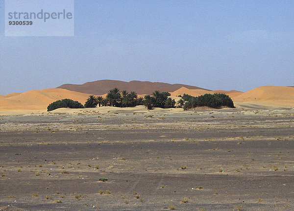 Straßen- und Sandberge in der Wüste gegen klaren Himmel  Sahara  Provinz Al Haouz  Marokko