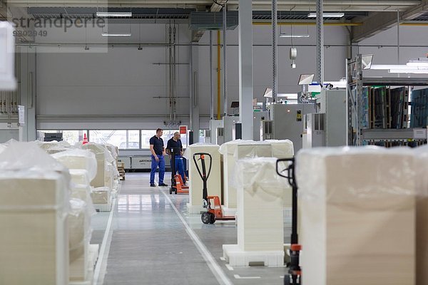 Zwei Arbeiter in der Papierverpackungsfabrik