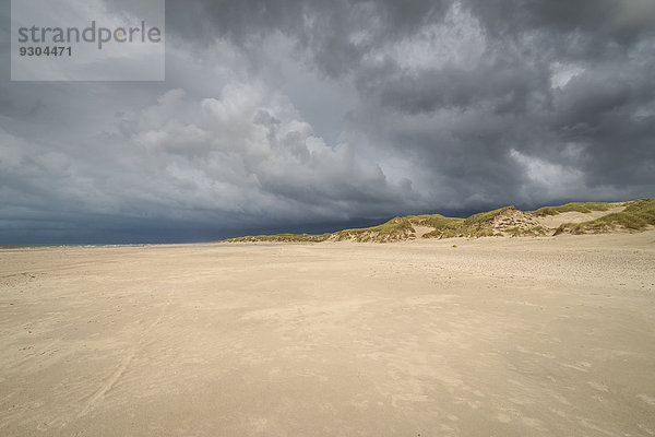 Dramatische Gewitterwolken über Strand und Dünen  Henne Strand  Region Syddanmark  Dänemark