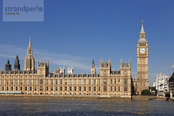 Häuser des Parlaments  Big Ben  Themse  Westminster Bridge  Thames  London  England  Großbritannien