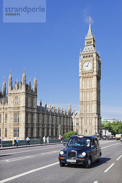 Großbritannien London Hauptstadt Brücke schwarz groß großes großer große großen Westminster Taxi Big Ben England Houses of Parliament