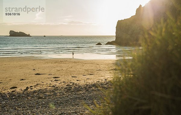 Fernsicht des männlichen Teenager-Surfer auf das Meer zu  Camaret-sur-mer  Bretagne  Frankreich