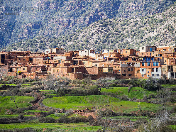 Marokko  Atlasgebirge  Ourika-Tal  Lehmhäuser im Dorf Anammer