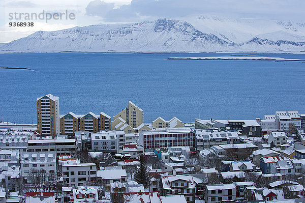 Reykjavik Hauptstadt Landschaft Schnee Großstadt See Arktis Island