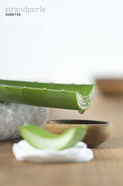 Aloe Vera-Blatt  Schälchen und Handtuch