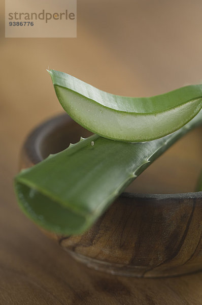 Aloe Vera-Stückchen in einer Holzschale