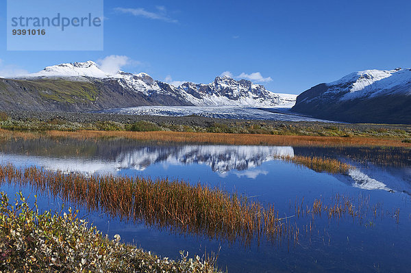 Europa Reise Spiegelung Urlaub See Natur Gletscher Skaftafell Nationalpark Island Reflections