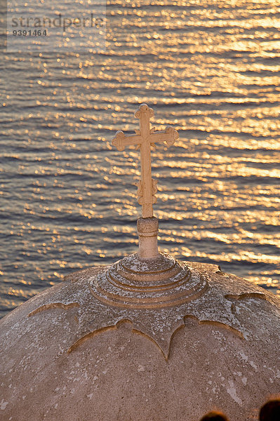 Außenaufnahme Europa Abend Sonnenuntergang niemand Stimmung Insel Griechenland Santorin Kykladen Fira griechisch Mittelmeer Thira