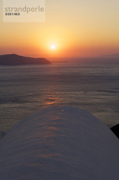 Außenaufnahme Europa Abend Sonnenuntergang niemand Stimmung Insel Griechenland Santorin Kykladen Fira griechisch Mittelmeer Thira