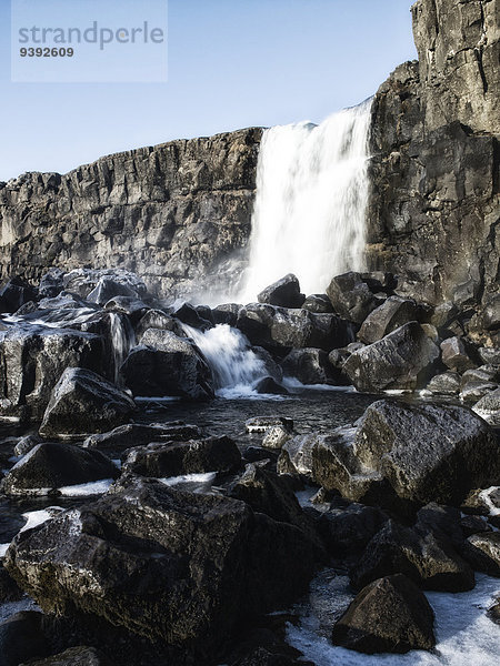 Wasser Europa Winter Insel Wasserfall Thingvellir Nationalpark Schlucht Island Nordeuropa Þingvellir