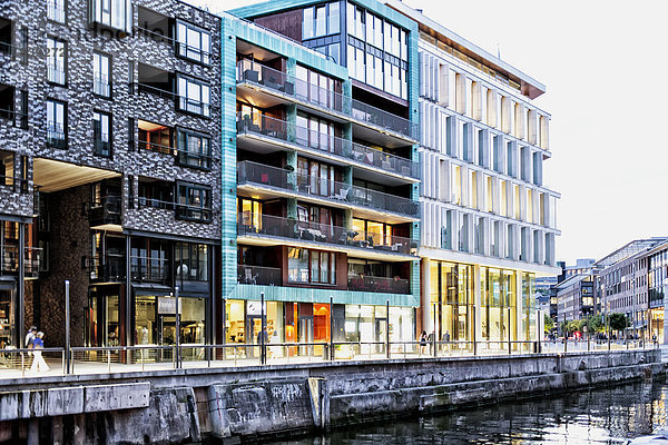 Oslo Hauptstadt Hafen Europa Architektur Reichtum Nachtleben Norwegen Aker Brygge Skandinavien