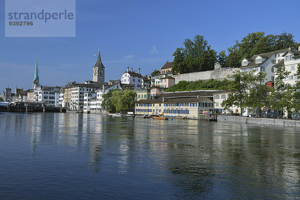 Europa fließen Fluss Altstadt Petersdom Schweiz Zürich