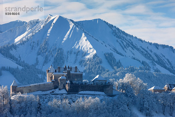 Europa Winter Palast Schloß Schlösser Morgendämmerung Schweiz Morgenlicht