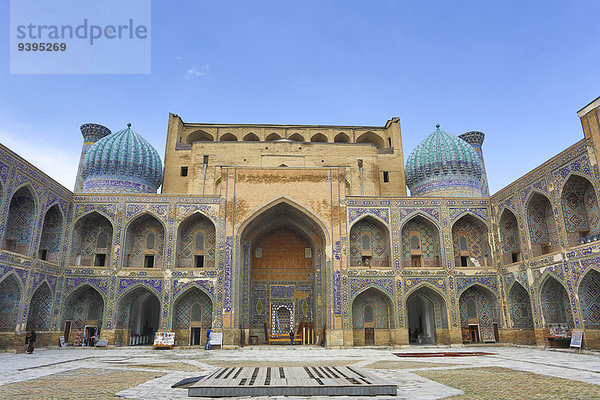 Reise Großstadt Architektur Geschichte bunt blau Tourismus Kachel UNESCO-Welterbe Asien Zentralasien Samarkand Seidenstraße Usbekistan