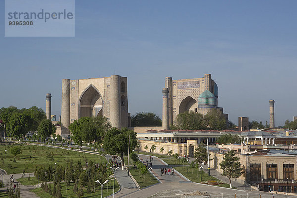 Panorama Skyline Skylines Reise Großstadt Architektur Geschichte bunt Tourismus UNESCO-Welterbe Asien Zentralasien Moschee Samarkand Seidenstraße Usbekistan