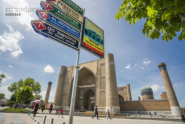Reise Großstadt Zeichen Architektur Geschichte bunt Tourismus UNESCO-Welterbe Asien Zentralasien Moschee Samarkand Seidenstraße Usbekistan