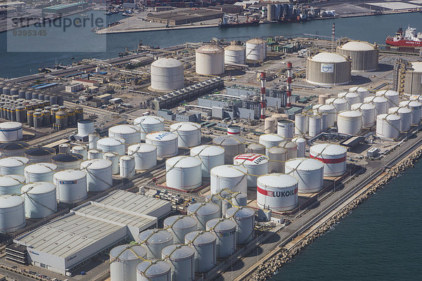 Panorama Hafen Kraftstofftank Energie energiegeladen Industrie Großstadt Fernsehantenne Barcelona Katalonien Gas Öl Spanien