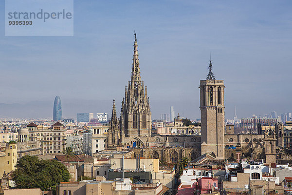 Glockenturm Dach Skyline Skylines Europa Reise Großstadt Architektur Turm Kathedrale Altstadt Barcelona Belfried Katalonien Innenstadt Spanien Tourismus