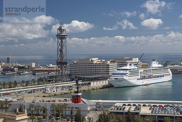 Hafen Europa Reise Großstadt Architektur Turm Schiff Gondel Gondola Seilbahn Barcelona Katalonien Spanien Tourismus