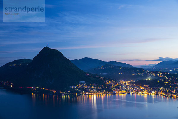 Europa Wolke Dunkelheit Nacht See Lugano Schweiz Wetter Luganersee Südschweiz