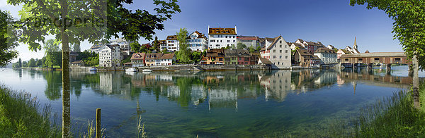 Wasser Europa Stadt Großstadt Brücke fließen Fluss Schweiz Gewässer