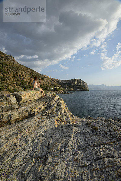 Felsbrocken Europa Küste Meer Insel Griechenland Kreta griechisch