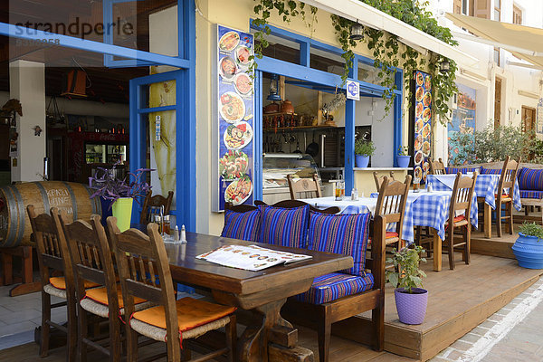 Europa Küste Restaurant Insel Außenaufnahme Griechenland Kreta griechisch