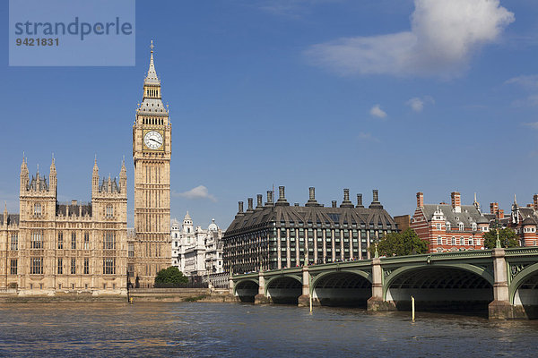 Houses of Parliament  Big Ben  Westminster Bridge  Themse  London  England  Großbritannien