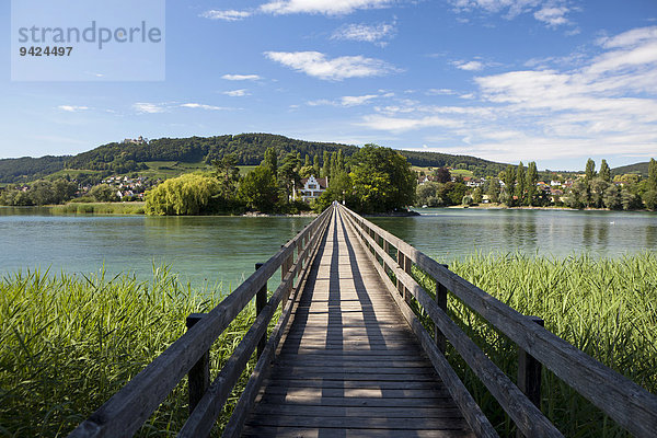 Fußgängerbrücke zur Insel Werd bei Stein am Rhein am Bodensee  Schweiz  Europa  ÖffentlicherGrund