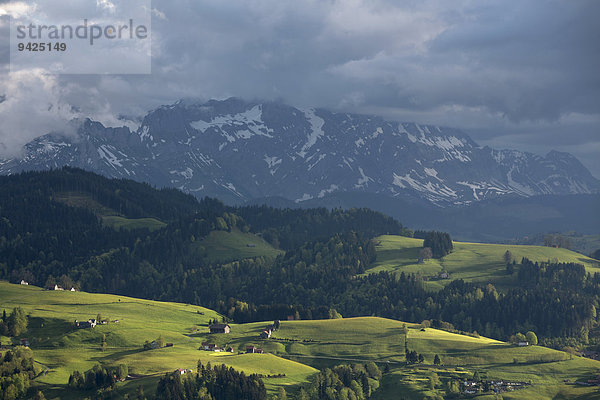 Wolkenverhangener Berg Kaien  Rehetobel  Kanton Appenzell Ausserrhoden  Schweiz  Appenzeller Vorland  Kanton Appenzell Ausserrhoden  Schweiz