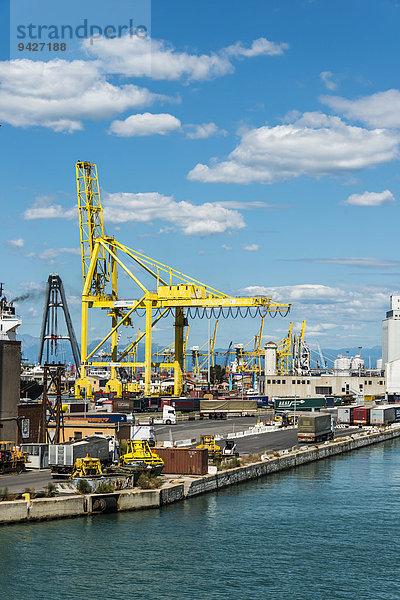Hafenkran mit Containern  Frachthafen von Livorno  Toskana  Italien