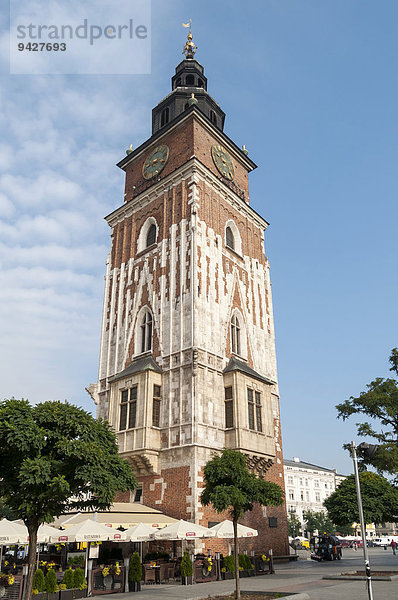 Rathausturm Ratusz auf dem Rynek Glowny oder Hauptmarkt  Krakau  Polen