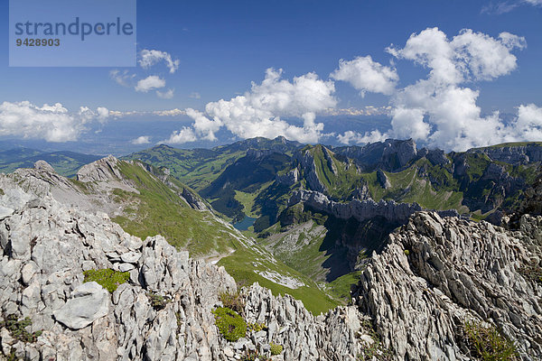 Blick vom Säntis auf Alpstein und Seealpsee  Appenzellerland  Schweiz  Alpen  Europa