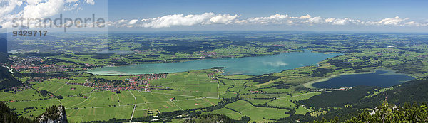 Blick vom Tegelberg im Allgäu auf Forggensee und Bannwaldsee  Bayern  Deutschland  Europa