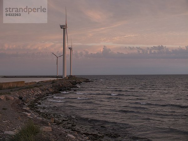 Küstenwindanlagen bei Sonnenaufgang  Oland  Schweden