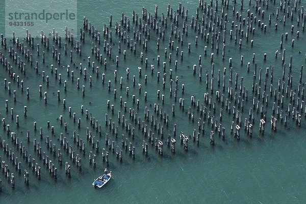 Luftaufnahme der Pfeiler und des Bootes  Melbourne  Victoria  Australien