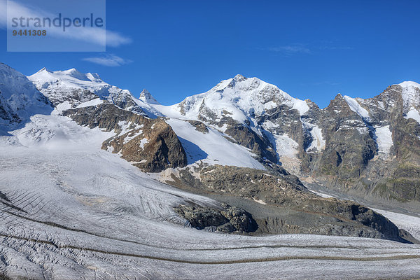 Berninagruppe mit Bellavista  Piz Bernina und Persgletscher  Kanton Graubünden  Schweiz  Europa