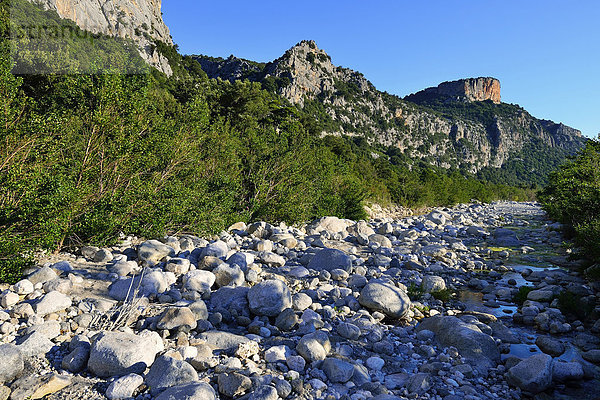 Fast ausgetrocknetes Flussbett des Riu Fiumineddu  Gennargentu-Nationalpark  Supramonte  Provinz Nuoro  Sardinien  Italien  Europa