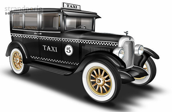 Schwarzer Oldtimer aus den 20er Jahren als Taxi  Illustration