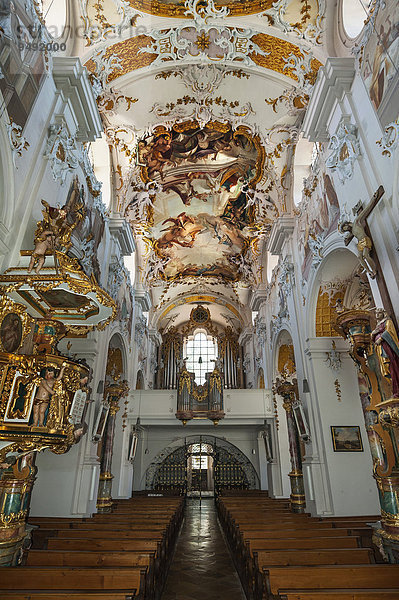 Kanzel und Orgelempore  Kloster Indersdorf  Markt Indersdorf  Oberbayern  Bayern  Deutschland  Europa