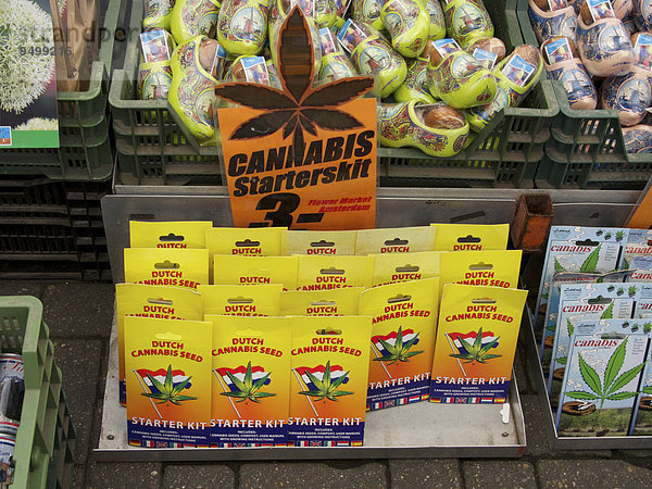 Cannabis-Samen zum Verkauf  Bloemenmarkt  Amsterdam  Provinz Nordholland  Holland  Niederlande  Europa